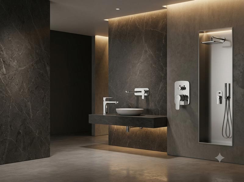 Modern minimalist bathroom interior with clean lines